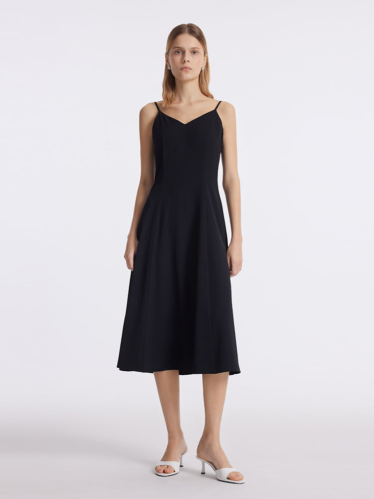 Women Spaghetti Strap Midi Dress With Detachable Bra Pads GOELIA