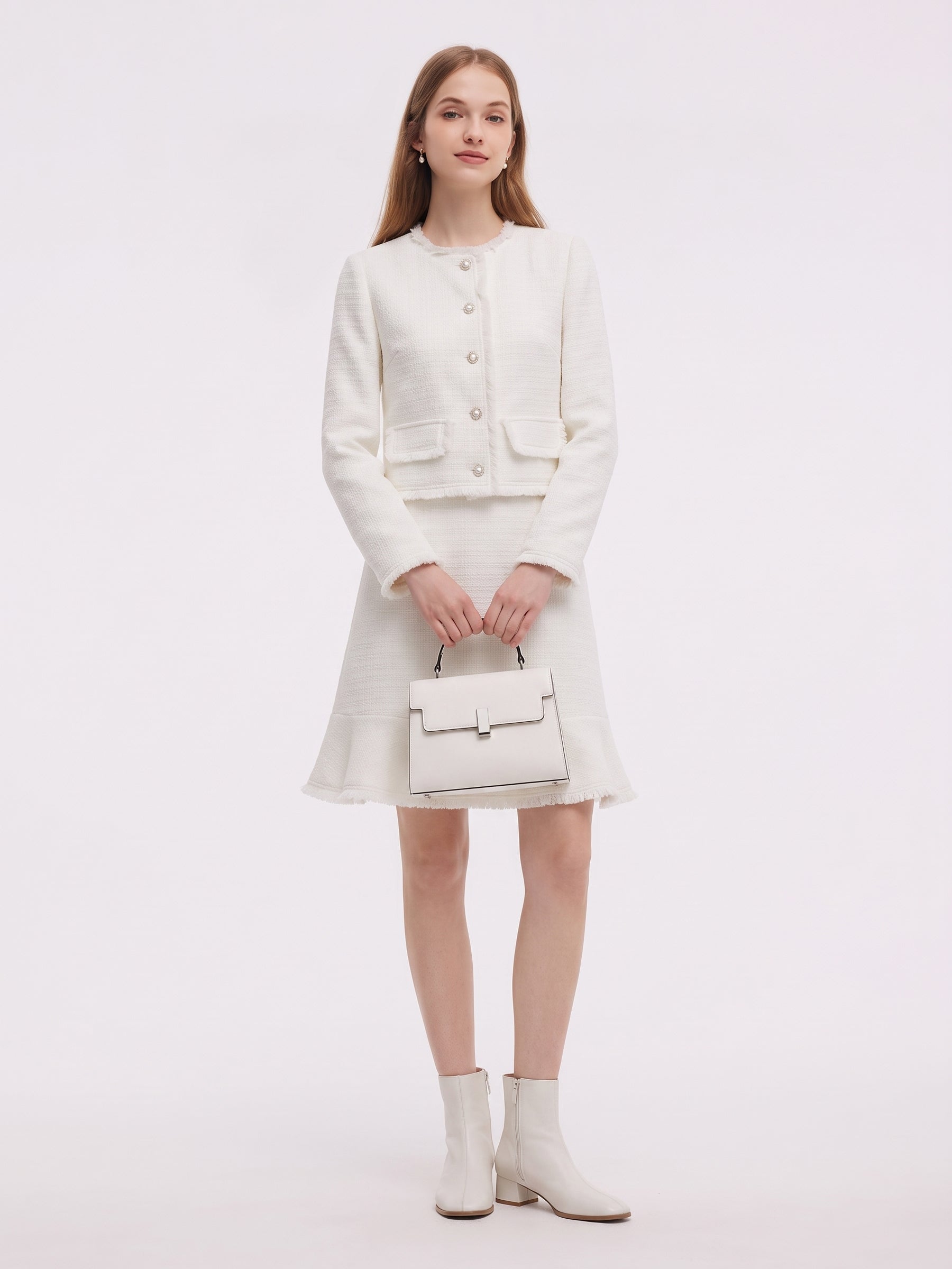 [Preview] Tweed Cropped Jacket And Sleeveless Dress Two-Piece Set GOELIA