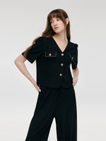 V-Neck Top And Straight Pants Two-Piece Set GOELIA