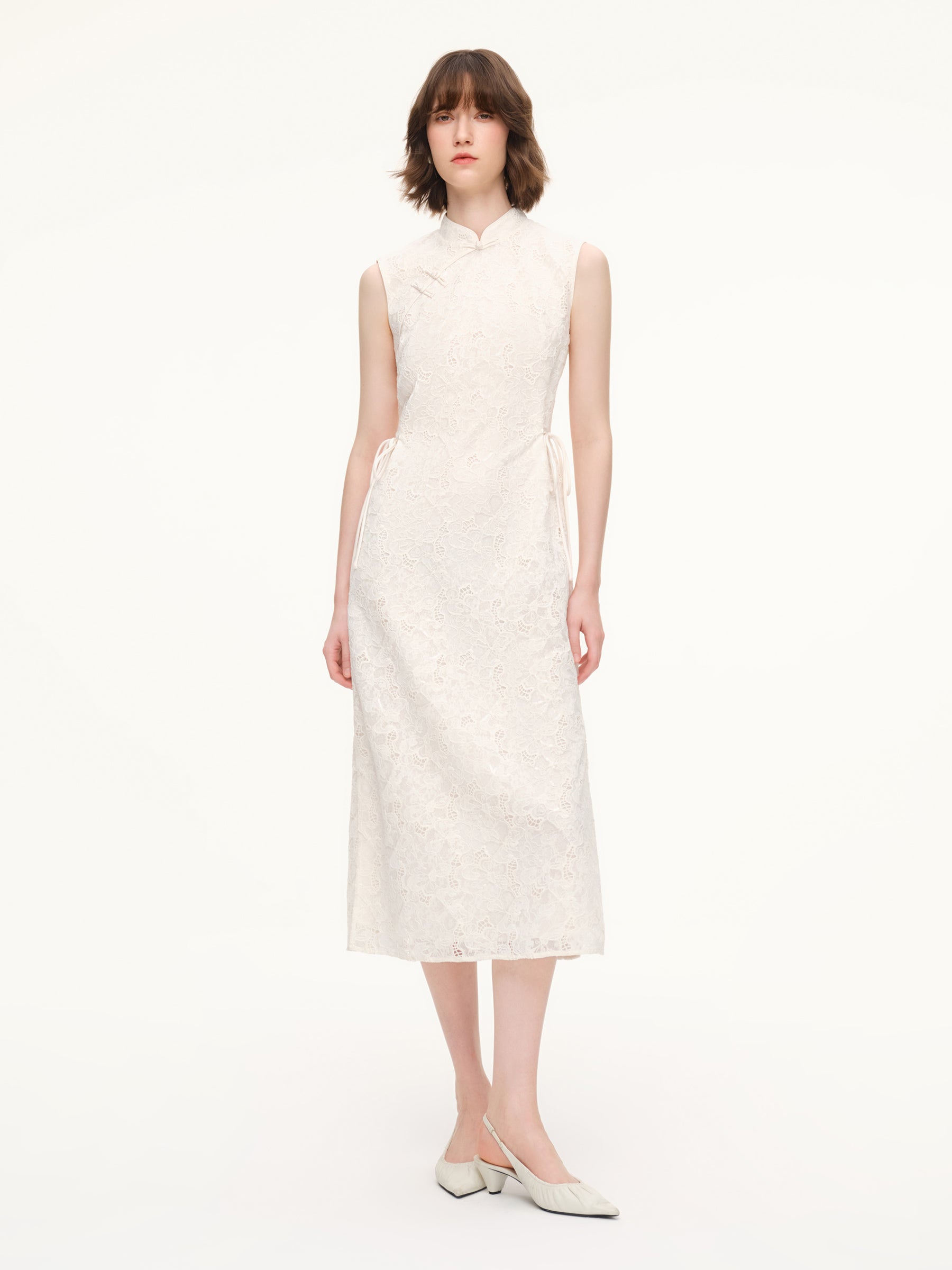 Lace Sleeveless Women Qipao Midi Dress GOELIA