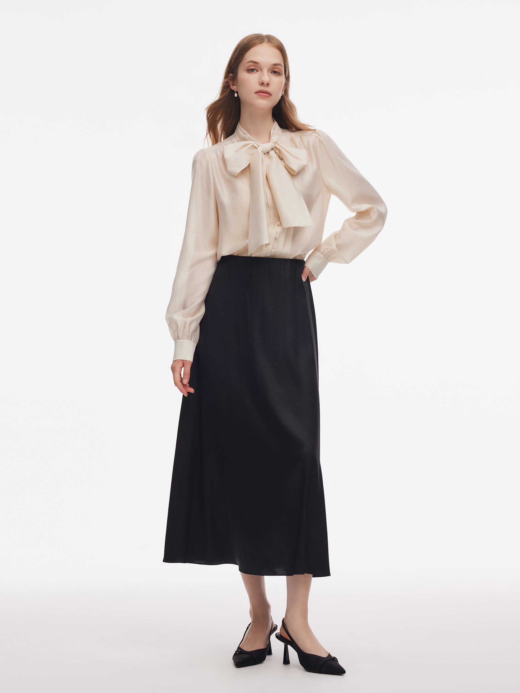 Modal Acetate Blend Tie Front Women Shirt GOELIA