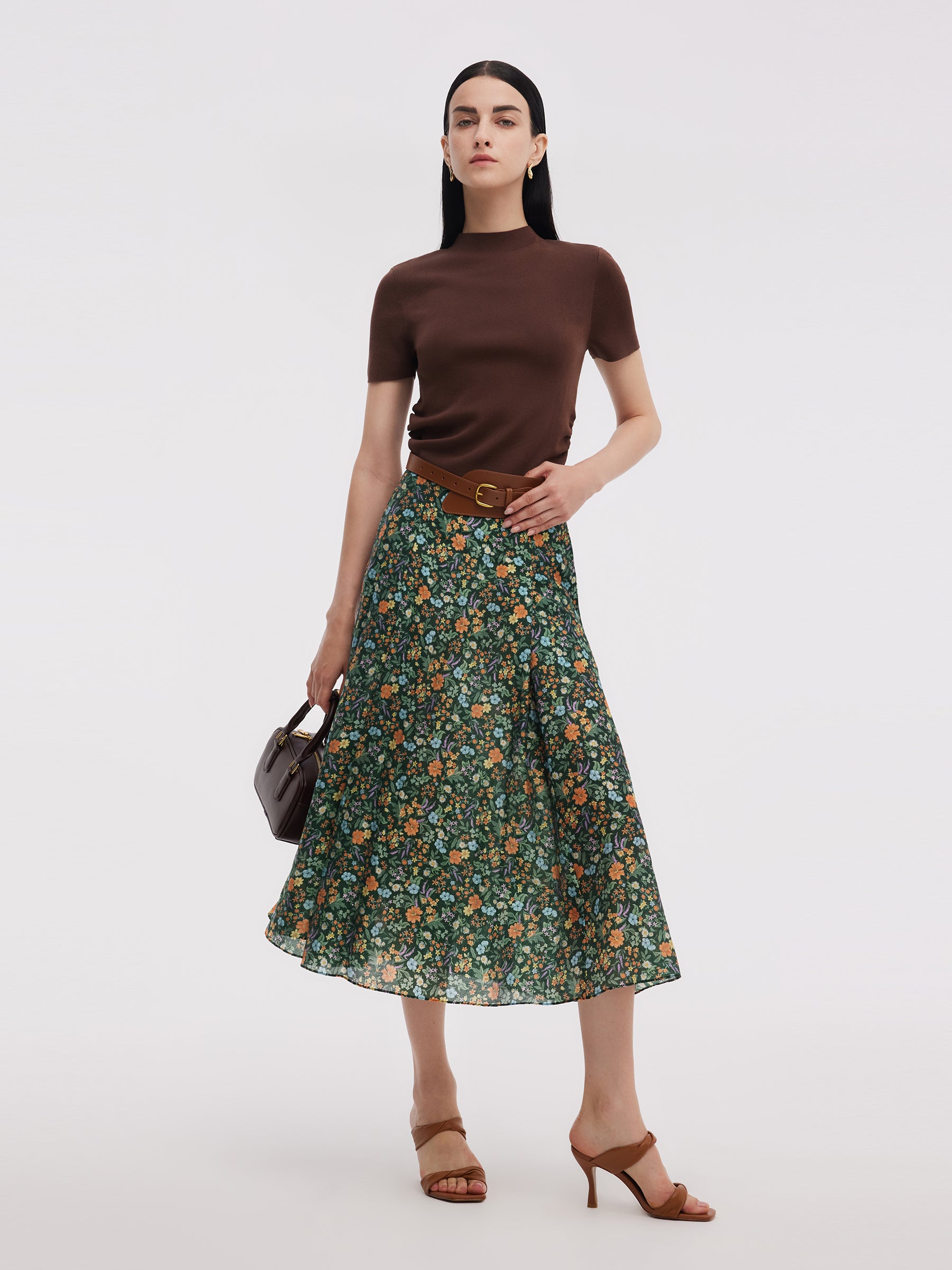 Tencel Blend Floral Print Women A-Line Skirt GOELIA