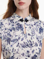 19MM Mulberry Silk Floral Print Women Qipao Maxi Dress GOELIA