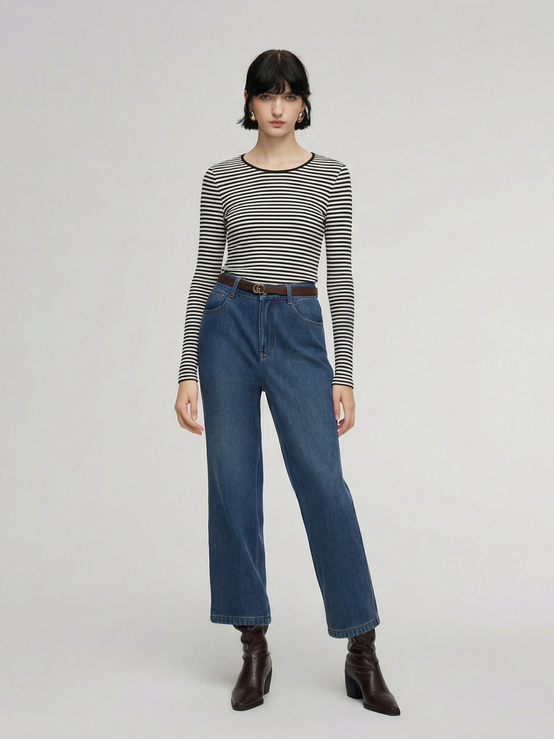 100% Washable Wool Stripe Women Knit Top GOELIA