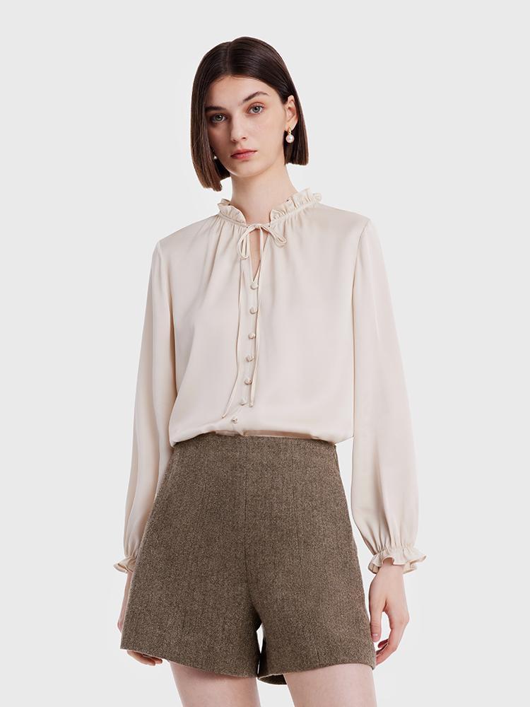 22 Momme Silk Ruffle Women Blouse GOELIA
