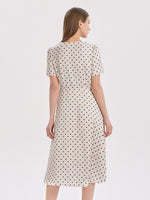 Beige Combo Print V-Neck Twisted Dress GOELIA