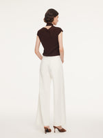 Tencel Blend Asymmetrical Hem Women Knit Top With Ribbon GOELIA