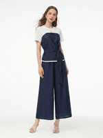 Tencel Blend Patchwork Top And Pants Two-Piece Set GOELIA