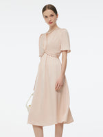22MM Mulberry Silk Twist Front Women Midi Dress GOELIA