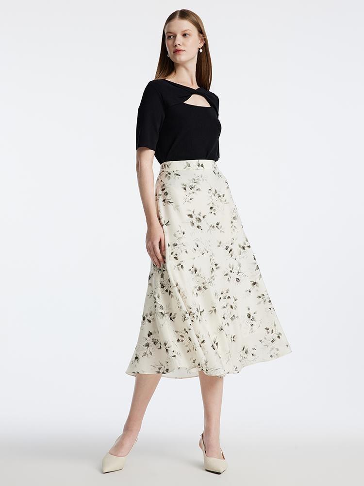 Ink Floral Print Mermaid Skirt GOELIA
