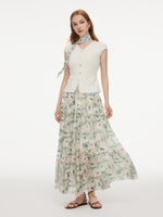 10MM Mulberry Silk Floral Print Women A-Line Skirt GOELIA