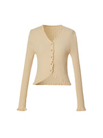Cotton Mulberry Silk Blend Ruffle Trim Women Cardigan GOELIA