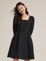 Detachable Bow Jacquard Mini Dress GOELIA