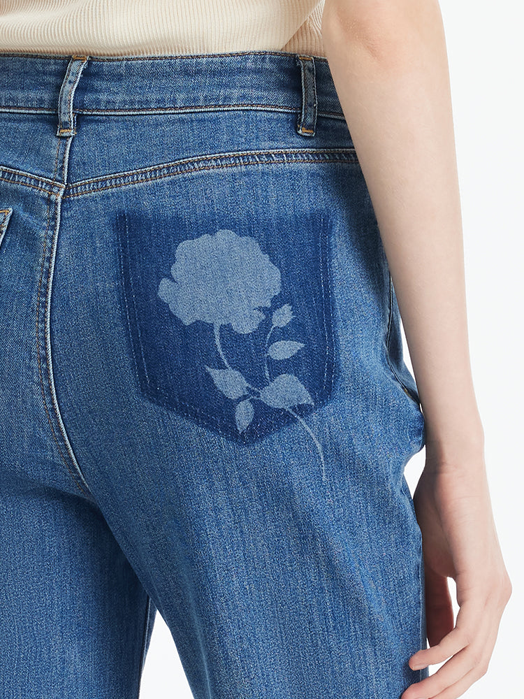 Denim Rose Printed Flared Women Jeans GOELIA