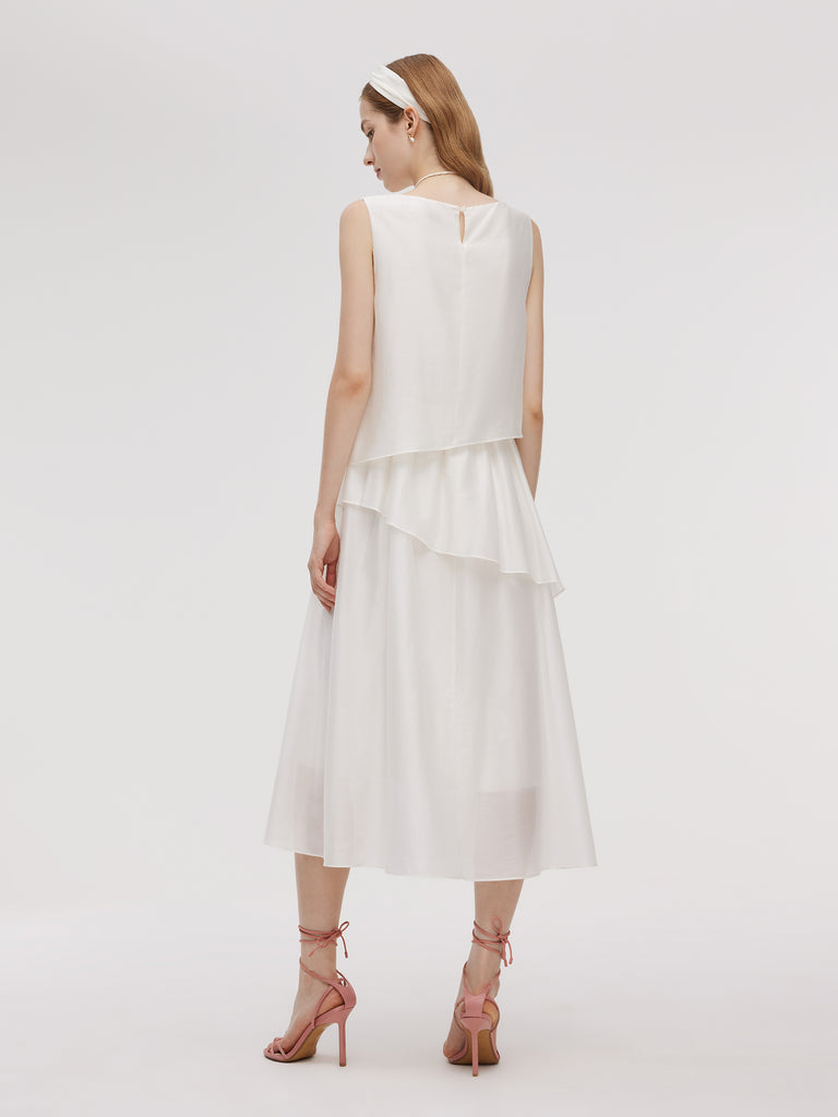 Tencel Blend Ruffle Cap Sleeve Women Maxi Dress