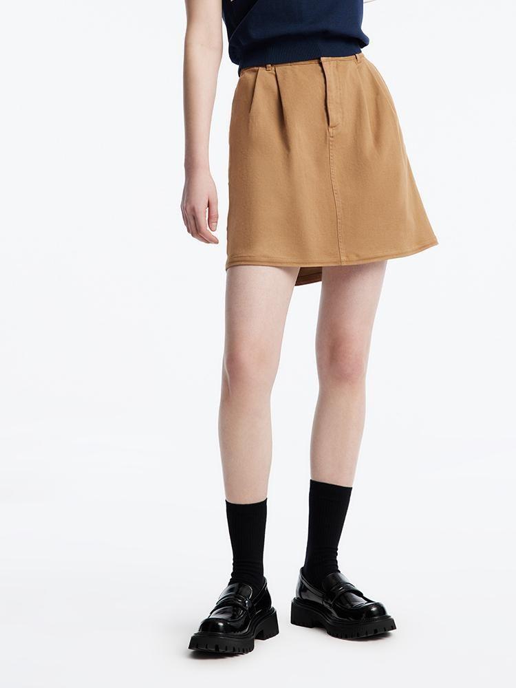 Camel A-Line Mini Skirt With Belt GOELIA