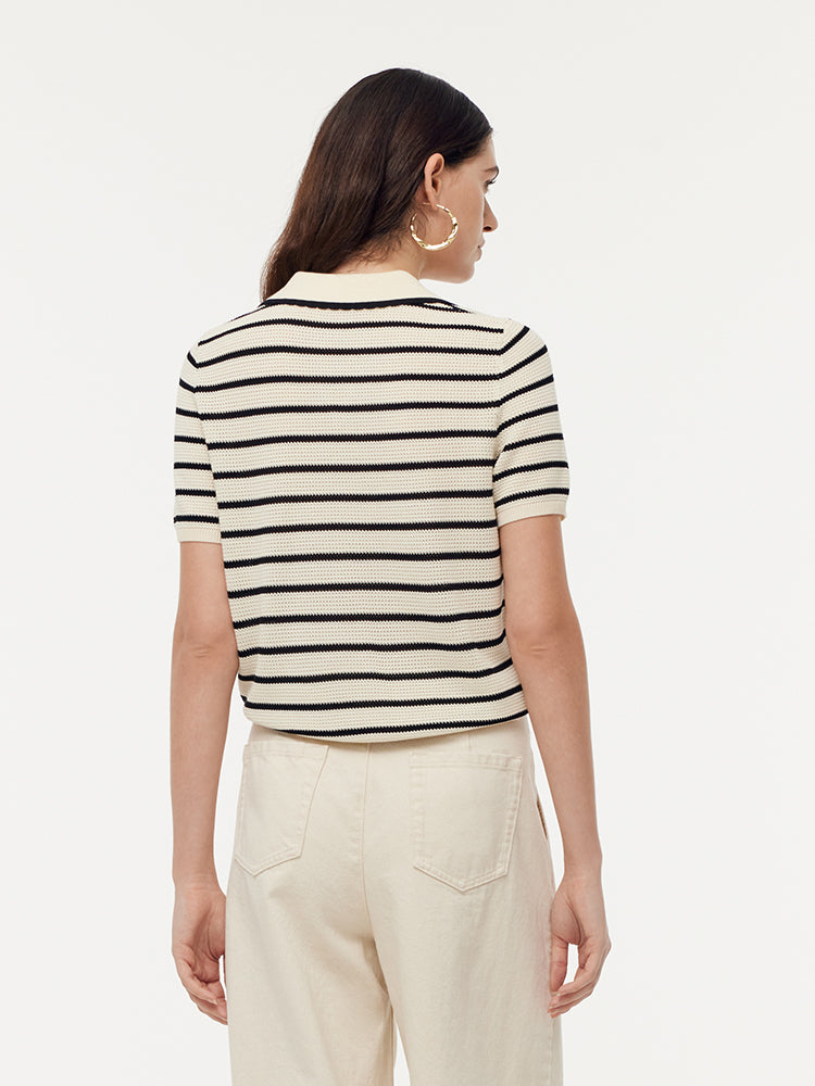 Tencel Blend Stripe Women Knit Top GOELIA