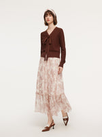 Tencel Wool Blend V-Neck Women Cardigan With Detachable Ribbon GOELIA