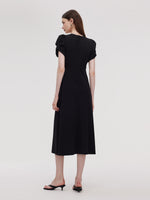 Pleated V-Neck Women Knit Maxi Dress GOELIA