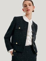 Elegant Black Tweed Cropped Women Jacket GOELIA