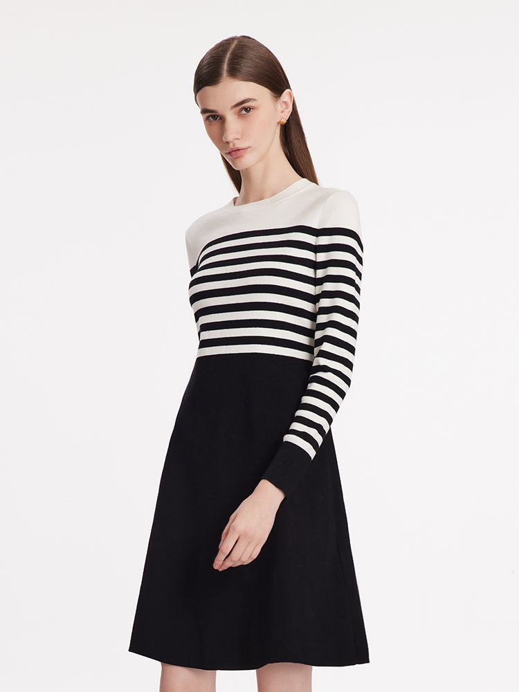 Tencel Wool Blend Striped Women Mini Dress GOELIA
