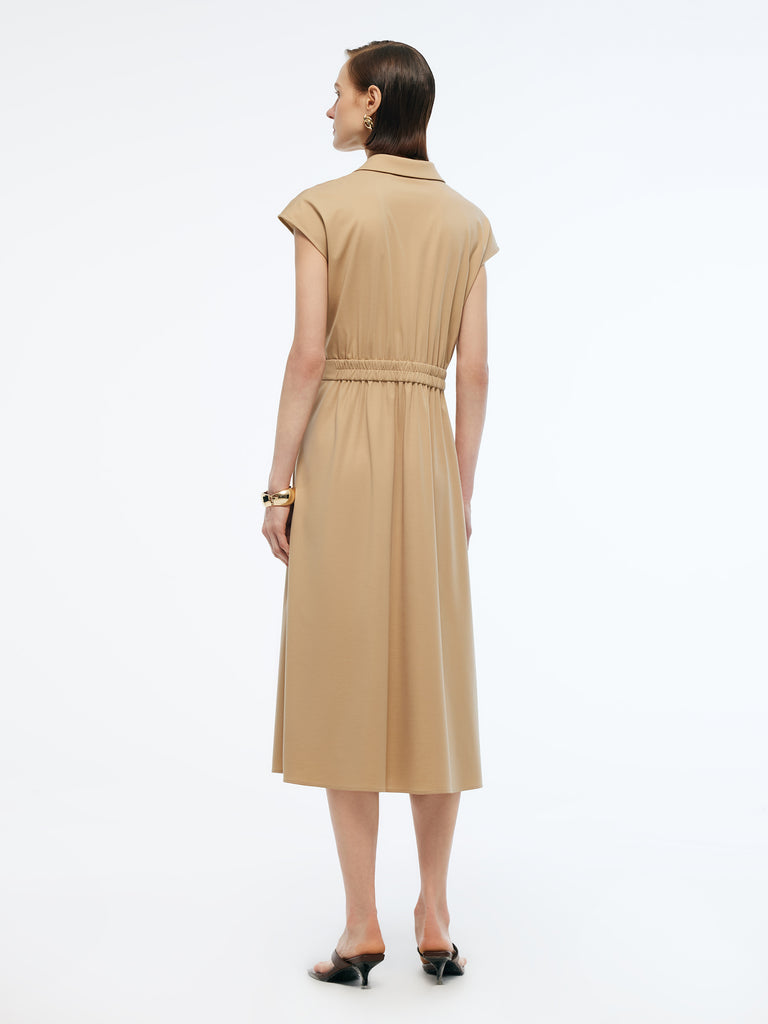 Tencel Knit Women Sleeveless Midi Dress With Leather Belt