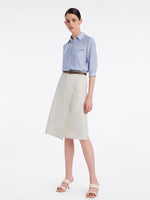 Acetate Shirt And Half Women Skirt Two-Piece Set With Leather Belt GOELIA