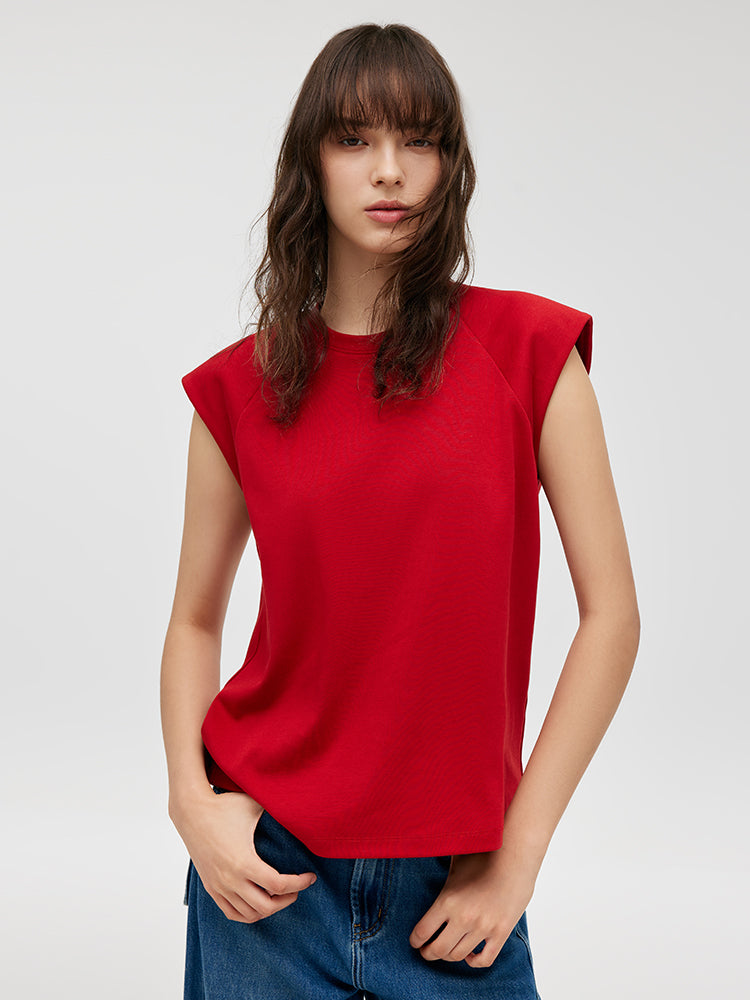 Women Knitted Tank Top With Shoulder Pads GOELIA