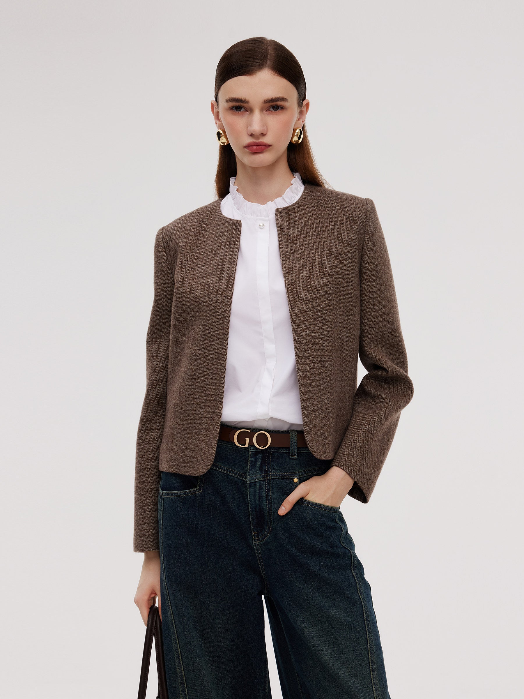 [Preview] Wool Round Neck Straight Fit Women Jacket GOELIA