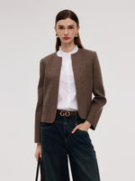 Washable Wool Round Neck Straight Fit Women Jacket GOELIA