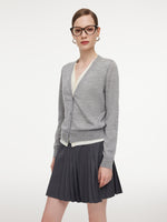 100% Wool V-Neck Women Mock-Layered Cardigan GOELIA