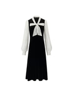 Lace Patchwork Velvet Women Midi Dress GOELIA