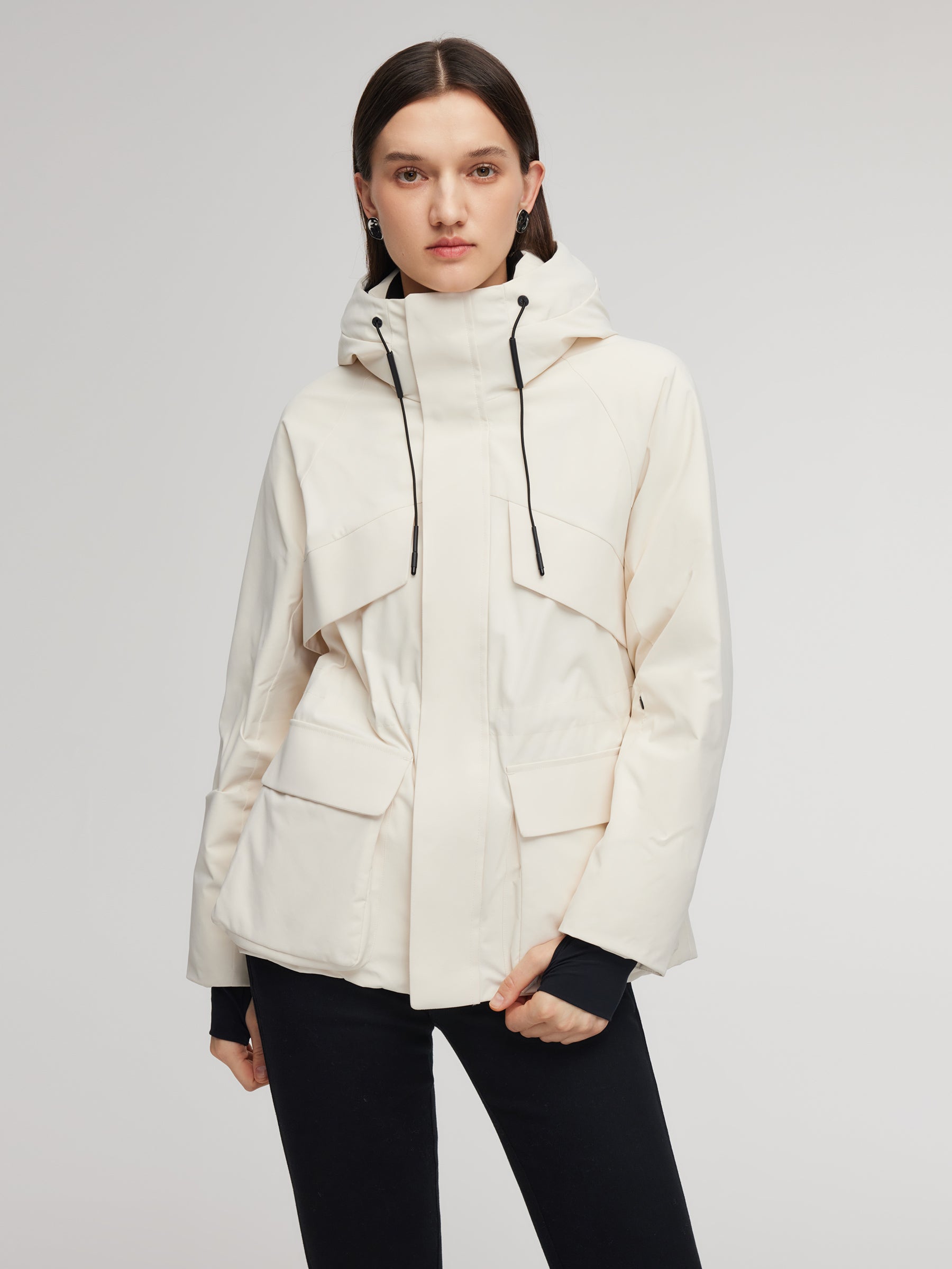 Drawstring Waist Unisex Hooded Goose Down Coat GOELIA