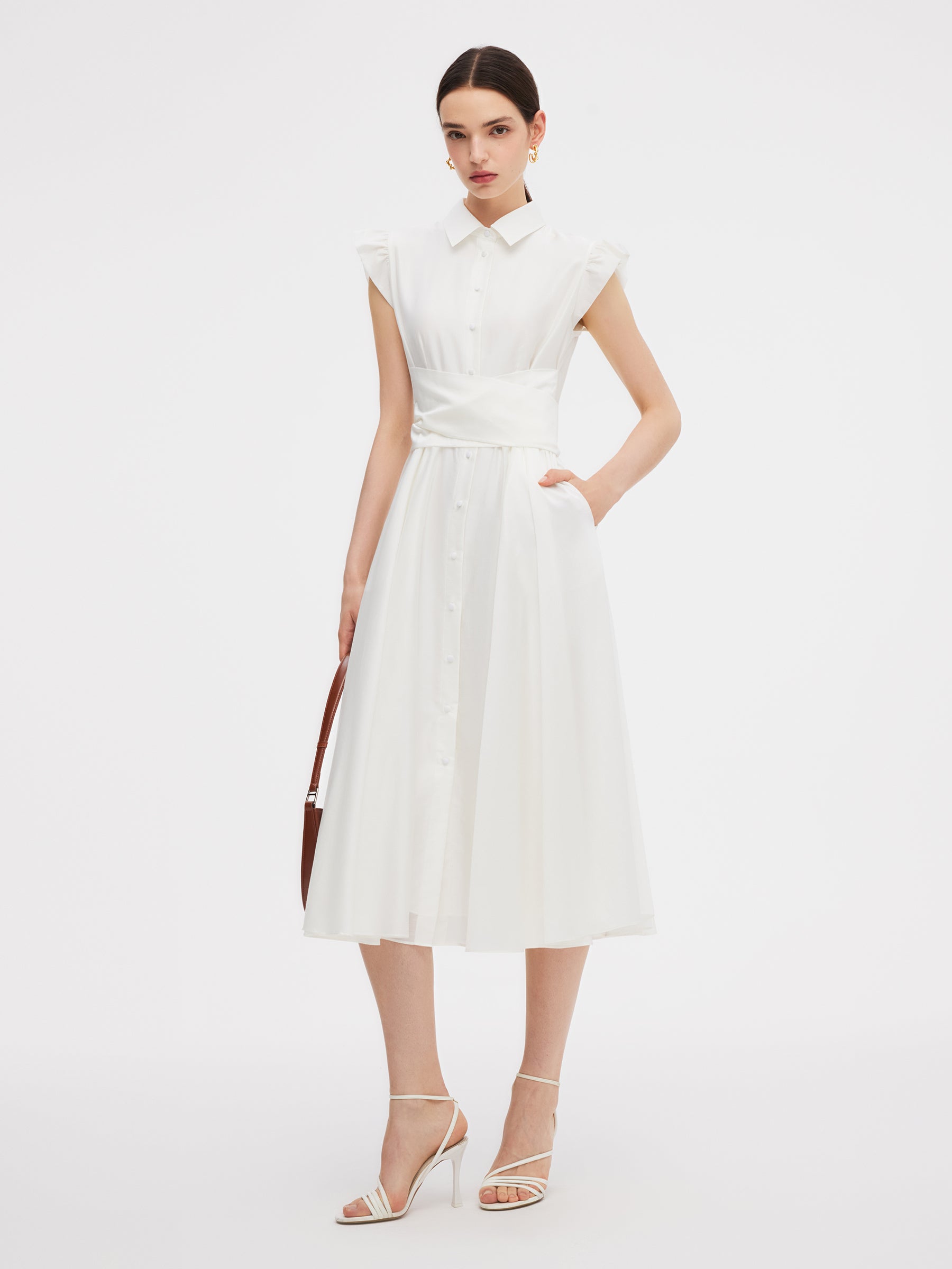 Tencel Blend Ruffle Cap Sleeve Women Maxi Dress GOELIA