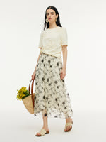 Floral Embroidered Women Elastic Waist Mesh Skirt GOELIA