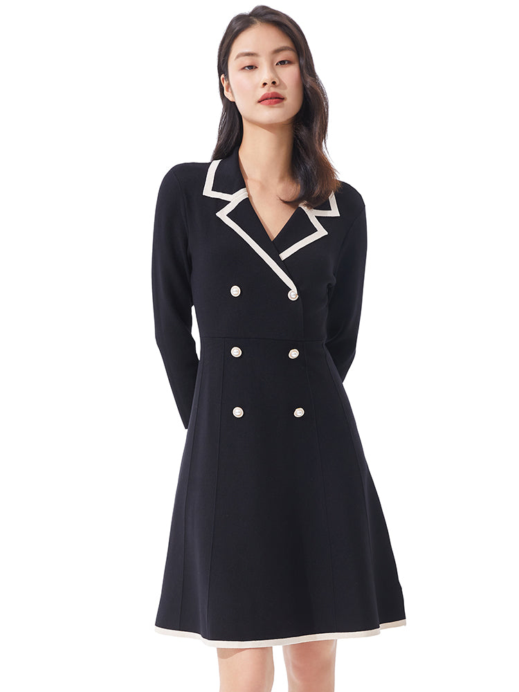 Fitted A-line Double-Breasted Lapel Dress GOELIA
