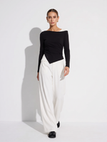 Boat Neck Asymmetrical Hem Women Color Block Knit Top GOELIA