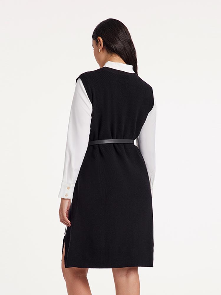 Black Vest Dress And White Shirt Dress Two-Piece Set GOELIA