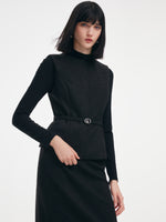 [Preview] Rhinestone Vest & Knit Top & Skirt Three-Piece Set With Belt GOELIA