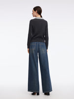 100% Wool Faux Two-Piece Lapel Women Knit Top GOELIA