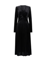 Velvet Twist Front Women V-Neck Pleated Maxi Dress GOELIA