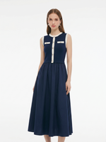 Lyocell Blend Contrast Trim Women Patchwork Sleeveless Maxi Dress GOELIA