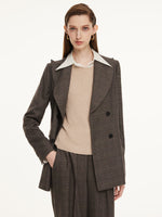 Brown Plaid Gather-Waisted Women Blazer GOELIA