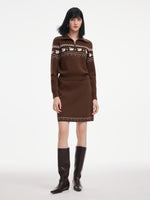 Fair Isle Half-Zip Knit Top And Skirt Two-Piece Set GOELIA