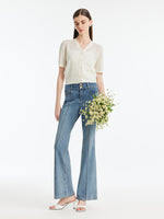 Back-Slit Denim Flared Women Jeans GOELIA