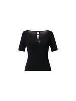 [Preview] Lyocell Blend Bowknot Embroidered Women Square Neck Knit Top GOELIA