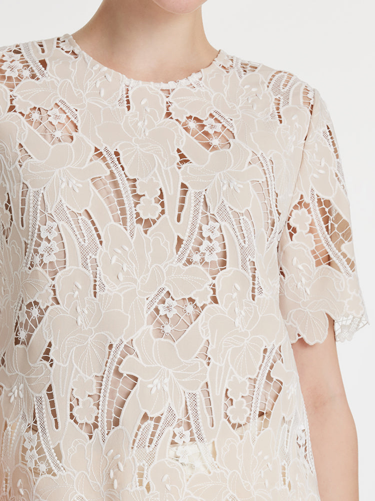 Lace Floral-Shaped Openwork Women Blouse With Bottomed Camisole GOELIA