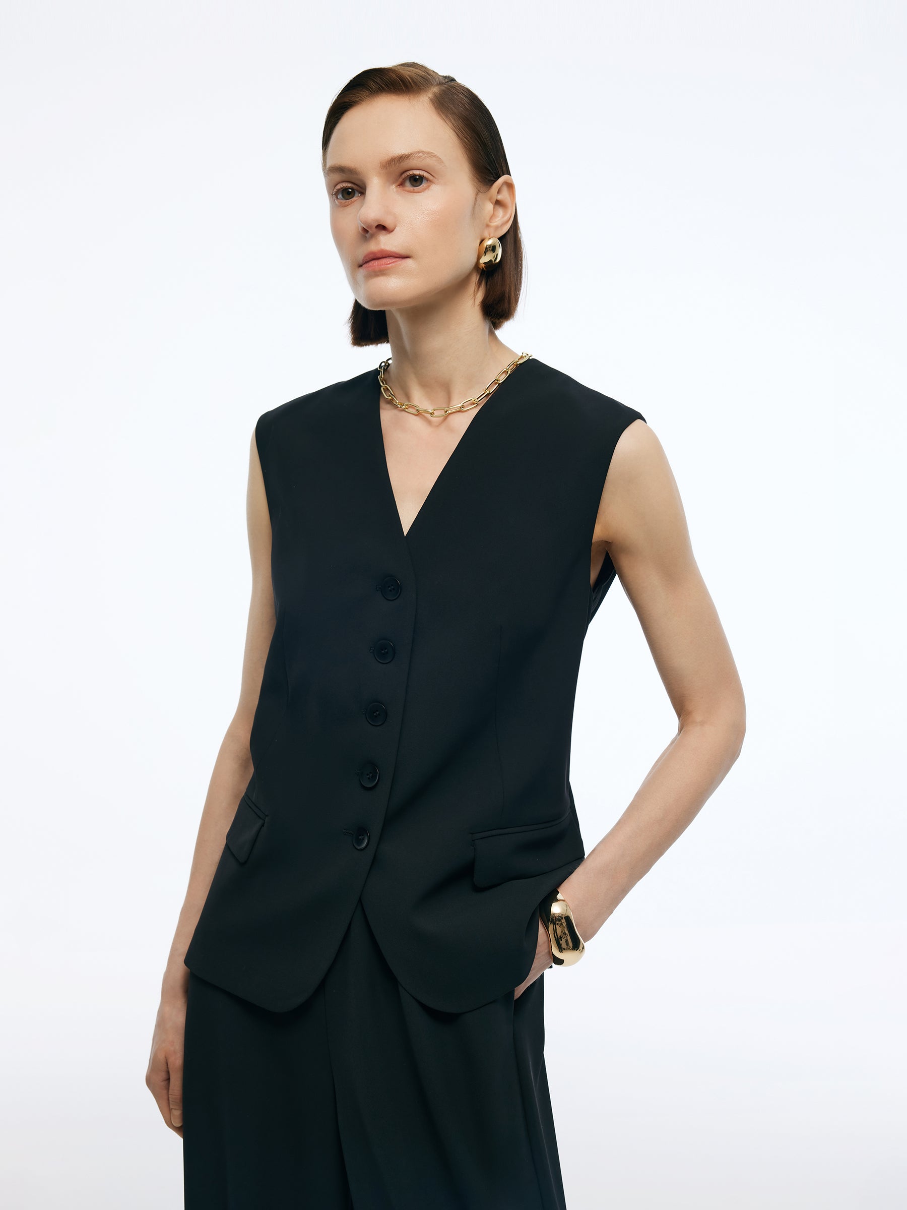 Stretch V-Neck Women Single-Breasted Vest GOELIA