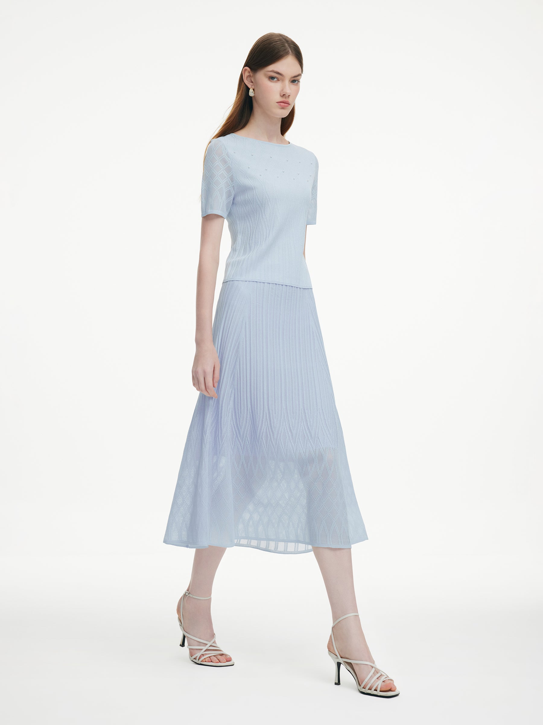 Beaded Textured Knit Top And Skirt Two-Piece Set GOELIA