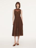 Mock Neck Sleeveless A-Line Women Pleated Maxi Dress GOELIA